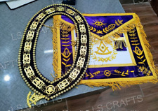 Masonic Past Master 100% Lambskin Apron Purple Velvet & Chain Collar +Free Jewel picture