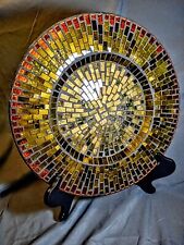 Textured Fused Tiles Art Glass Round Copper-Colored Mosaic Platter 13
