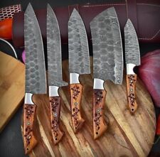Handmade Damascus steel Knives set Engraved Wooden Handle Fantasy Knives set picture