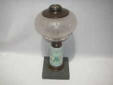 ANTIQUE 1890'S COMPOSITE KEROSENE LAMP, PAINTED STEM, UNUSUAL MARBLE/STONE B ASE picture