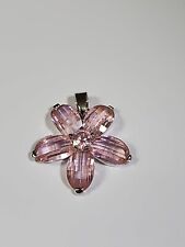 Pink Flower Pendant Silver Color Backing Faceted Faux Crystals picture