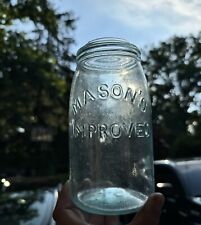 Early Blown Ground Lip Mason’s Improved Qt Fruit Jar Aqua 1867 Patent Date Old picture