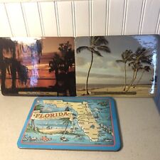 3 Florida Plaques Heat Resistant w/ Cork Backs 8.5 x 6.5 USA Souvenir Vintage picture
