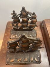 Antique Vintage Pair Cast Iron Metal Bookends Tall Sailing Pirate Ships 5.5