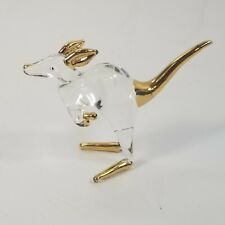 HAND BLOWN ART GLASS KANGAROO 2” Tall CLEAR GOLD TONED ORNAMENT  picture