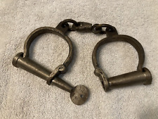 Antique Iron Shackles Handcuffs with Key, Cuffs Work, Threads on Key Bad. picture