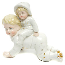 Antique Gebruder Heubach German Bisque Figurine Blond Siblings Playing Horsey picture