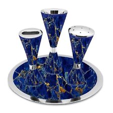 Elegant End of Shabbat Havdalah Set Contemporary Style Nickel Plated Blue Mar... picture