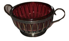 Antique MASTER SALT CELLAR Or Sugar Silverplate Red Glass Dish Bowl # 2 Cute picture