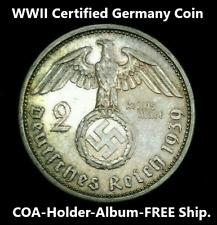 Rare WWII German 2 Reichsmark SILVER Coin CERTIFIED, Mini Album,Holder, COA Incl picture