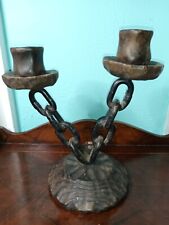 Vtg Rustic Aliso Wood Spanish Brutalist Chain And Wood Candle Holder Made Spain picture