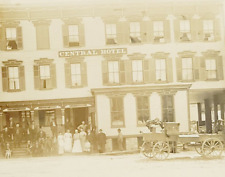 c1910 RPPC Postcard Central Hotel Exterior View Group Photo Wagon Marge Sackett picture