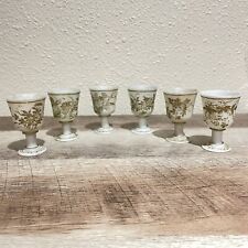 Vintage Small Stone Wine Goblets Set of 6 Golden Hand Painted One Of A Kind picture