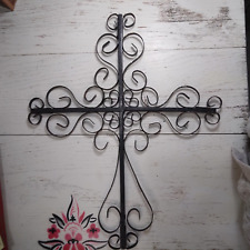 Rustic Scroll Christian Cross Salvage Metal Architectural Wall Hanging Decor picture