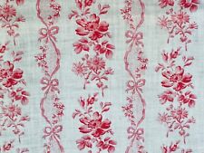 Antique French Floral Fabric Faded Raspberry Red Pink and White picture