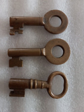 3 Vintage Unmarked Brass Hollow Barrel Keys picture