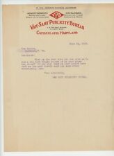 Rare 1919 Van Sant Publicity Bureau Letter, Cumberland MD picture