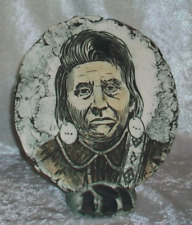 Vintage Stan Langtwait Oregon Nez Perce Chief Joseph Etched Ash Clay Art Pottery picture