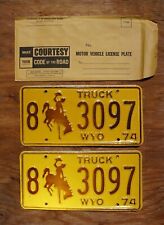 1974 WYOMING Truck License Plate Plates PAIR / SET - '74 picture