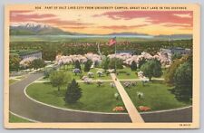 Vtg Post Card Salt Lake City From University Campus, Great Salt Lake H252 picture