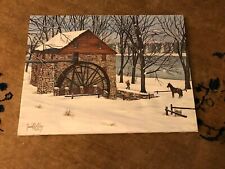VTG 24x18 Oil Painting - Horse Man River & Water Mill - Signed by James Riley 84 picture