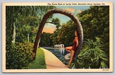 1947 Bathing Lady & Lucky Horseshoe Palm Silver Springs Florida Vintage Postcard picture