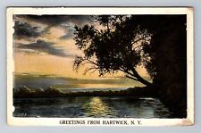 Hartwick, NY-New York, Scenic Greetings, Water, Sunset c1924, Vintage Postcard picture