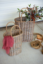 Set Of Two Tall Oval Wicker Baskets Brown picture