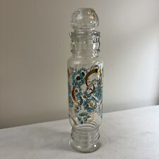 VTG MCM Apothecary Decanter Bottle  Turquoise & Gold Flowers & Swirl Design, 11