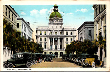 Savannah Georgia GA Old Ford Cars Parked at City Hall Vintage C. 1930 Postcard picture
