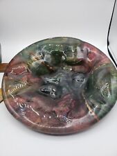 Beautiful Heavy Decorative Art Glass Brutalist Large Plate Maroon Green Gold picture