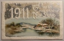 1911 Winsch New Year Greetings postcard Snowy Lakeside Winter Scene picture