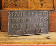 Vtg Cast Iron Railroad Private Property Permission Pole Sign Advertising Plaque picture