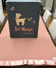 Vintage St Marys 100% VIRGIN ALL WOOL BLANKET 72”x90” Satin Trim,Dust Rose w/Box picture