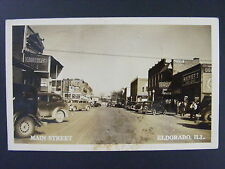 Eldorado Illinois Main Street Mobil Gas Coke Signs Real Photo Postcard RPPC 1944 picture