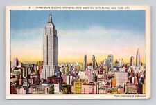 Postcard Empire State Building Manhattan New York City NY, Vintage Linen N12 picture