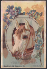 Akehurst's Fine Stationery Utica NY moving trade card 1882 horse & horseshoe picture