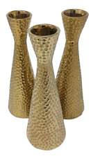 VTG Tozai Home Hammered Gold Ceramic Vase Textured Metallic Table Bud Vase Set 3 picture
