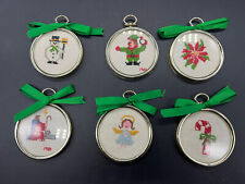 CROSS STITCH FRAMED CHRISTMAS ORNAMENTS Vintage 1981 Angel Snowman Elf Shepard picture