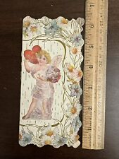 c1915 Antique Valentine's Day Card Girl Cherub Heart Vintage With Love Design picture