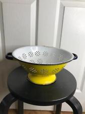 Vintage Rustic Yellow White Enamelware Strainer Colander Farmhouse Decor Display picture