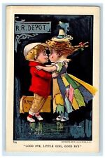 c1910's R.R Depot Little Girl And Boy Kissing Good Bye Unposted Antique Postcard picture