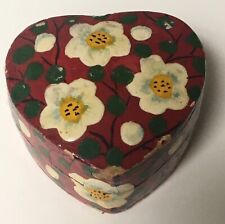Vintage Small Red Heart Valentine's Trinket Box Floral BOHO Hand Painted Paper picture