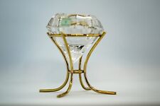 Crystal Candle Holder, Diamond Snapped W/ Gold Tone Metal Stand / Base 4.75” H picture