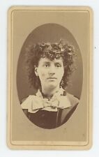 Antique CDV c1870s Beautiful Young Woman With Extremely Curly Hair Large Bow picture