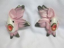 VINTAGE PAIR MILLER STUDIO CHALKWARE PINK FISH 1970 WALL PLAQUES ANTHROMORPHIC picture