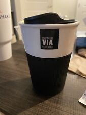 Starbucks Travel Mug 2011 Via Ready Brew Silicone Ribbed Grip Tumbler Cup W/Lid picture