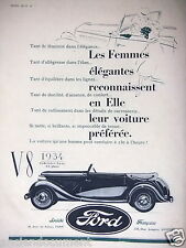 1934 FORD V8 LUXURY CONVERTIBLE FRENCH COMPANY PRESS ADVERTISEMENT picture