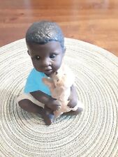 Vintage Ceramic Young Boy w/ Puppy Dog Statue  Retro Decor MCM picture