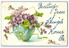 1908 Greetings From Shingle House Pennsylvania PA, Flowers Vase Antique Postcard picture